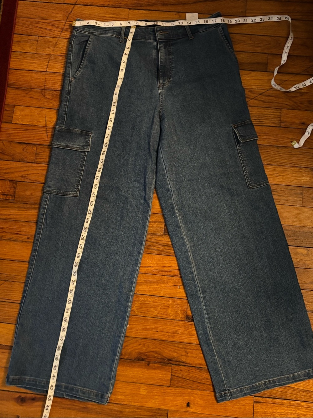 Women’s Cargo Wide Leg Jeans - Dark Blue Denim